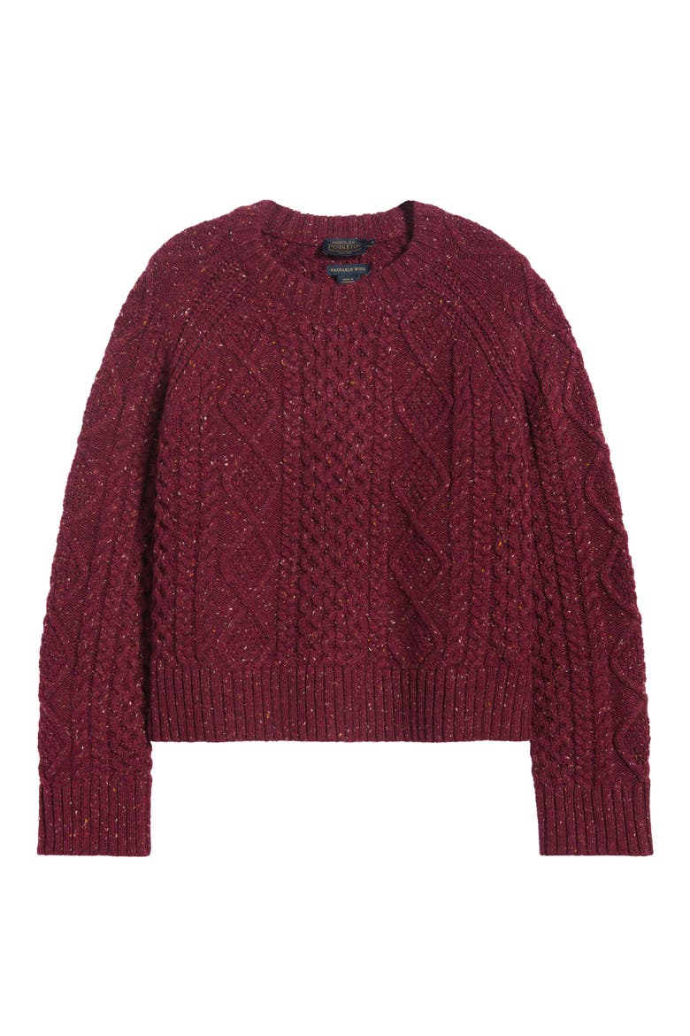 Fisherman Cable Knit Pullover Sweater, Alternate, color, WINE DONEGAL
