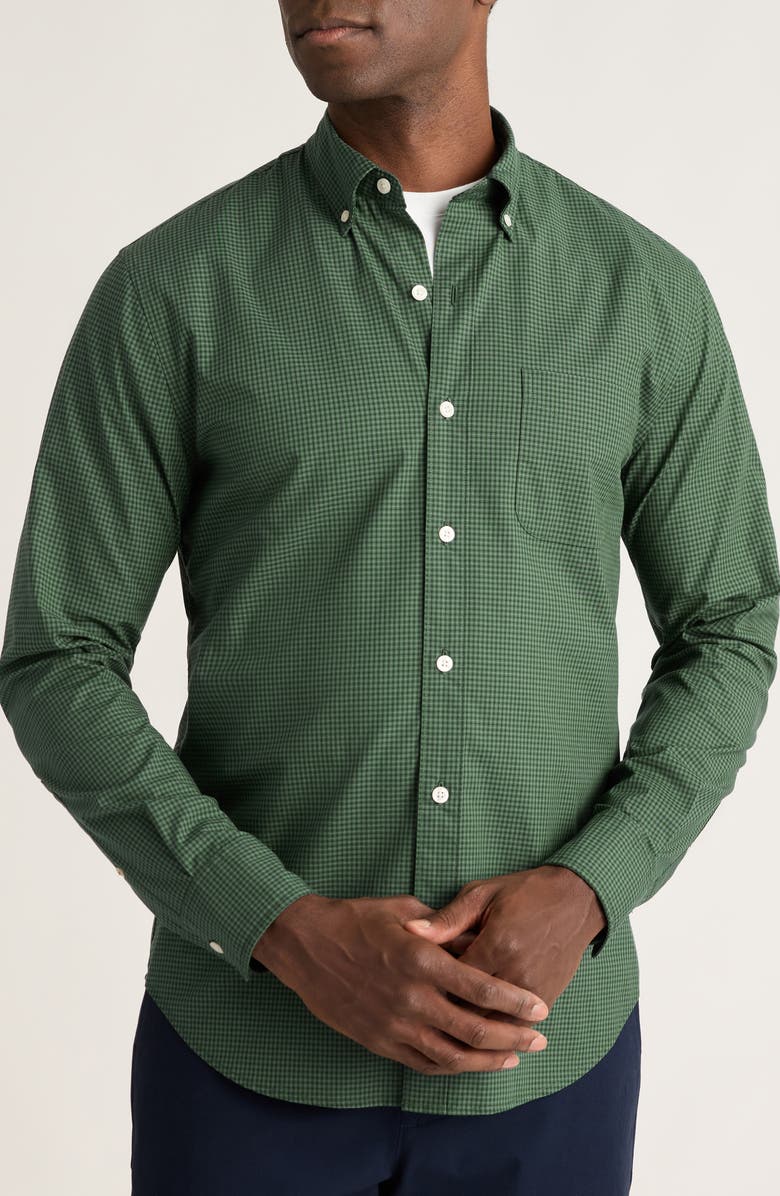 Bonobos Everyday Slim Fit Microcheck Stretch Cotton Button-Down Shirt, Main, color, Fren Check Green