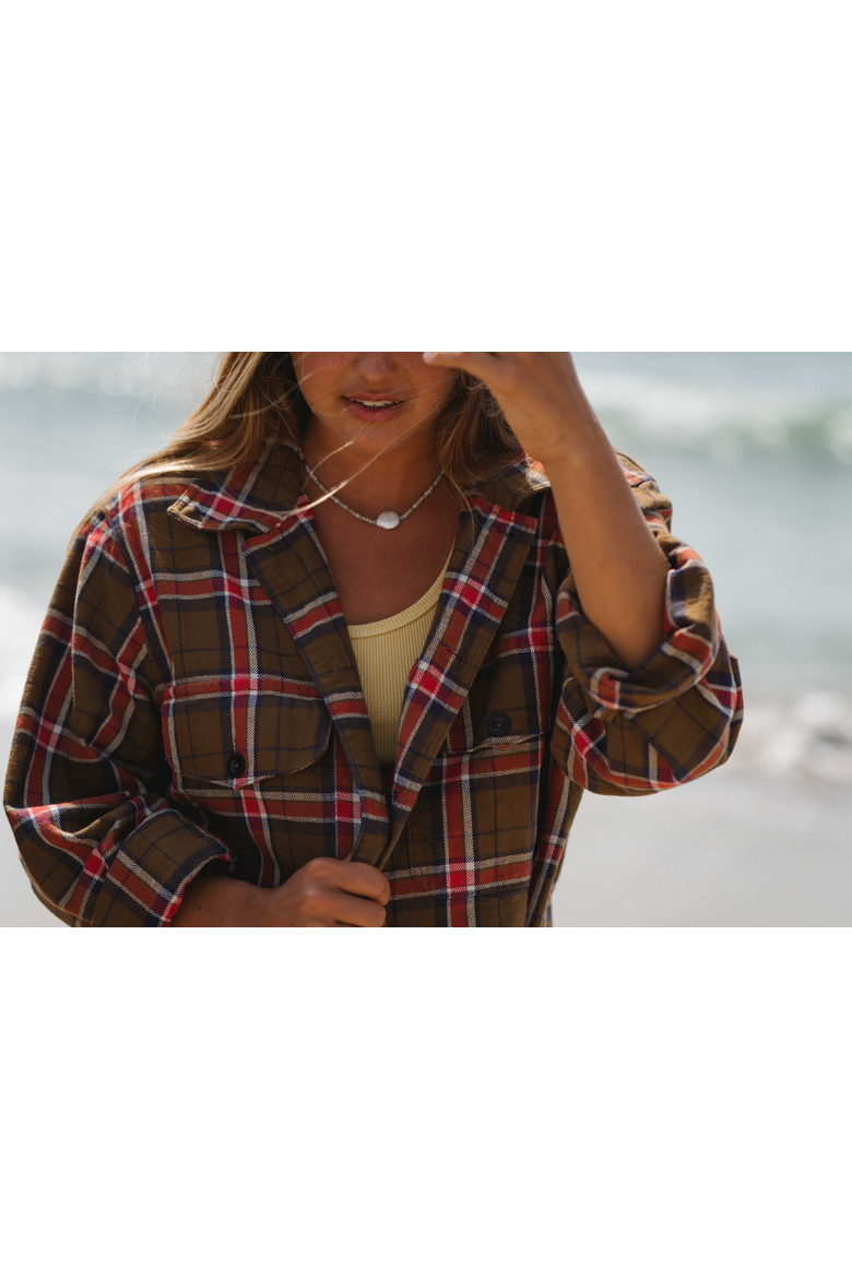Gender Inclusive Bucky Flannel Over Shirt, Alternate, color, Brown / Orange