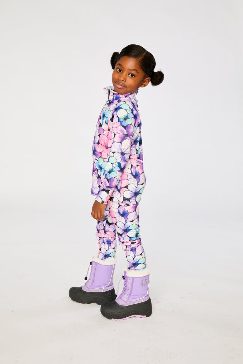 Two Piece Floral Brushed Half-Zip Top & Pants Thermal Underwear, Alternate, color, Purple Floral Print
