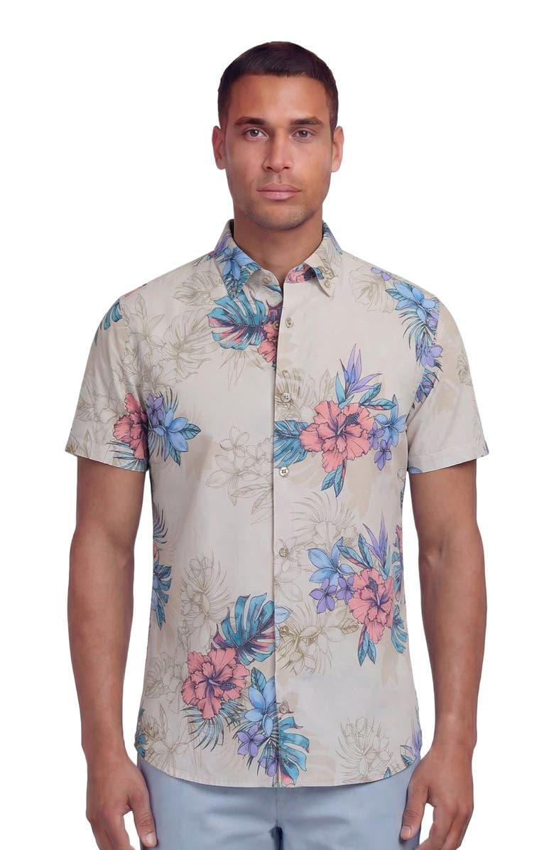 Lords of Harlech Exotic Floral Mens Knit Shirt, Main, color, Exotic Floral Neutral
