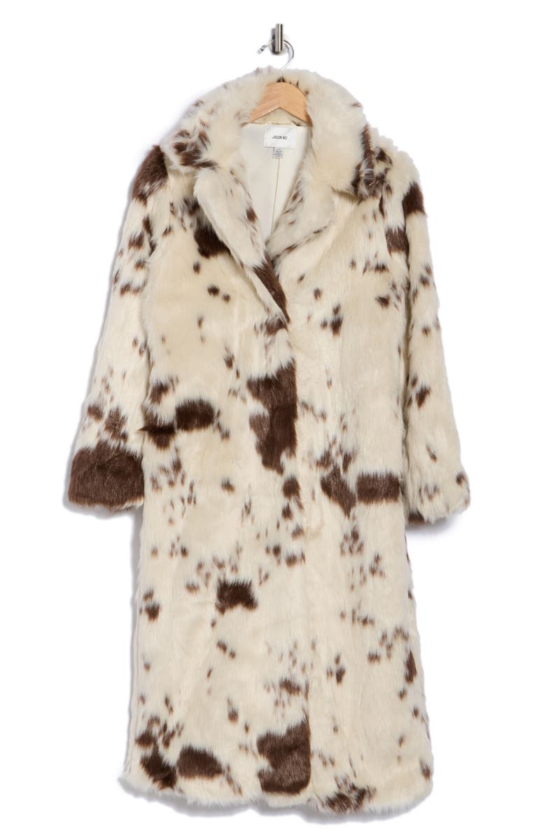 JASON WU Print Faux Fur Coat, Alternate, color, Ivory/ Brown Cow Print