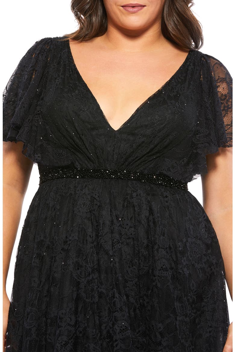 Flutter Sleeve Lace Midi Cocktail Dress, Alternate, color, BLACK