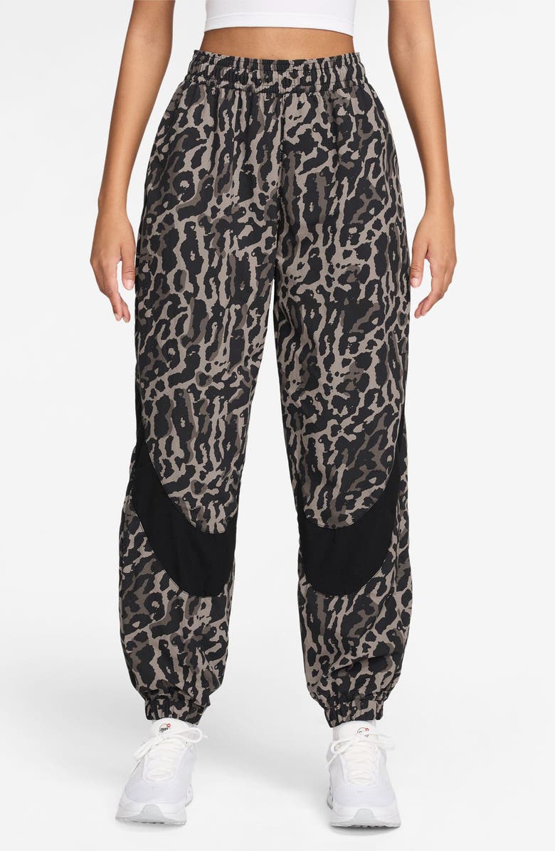 Nike Leopard Print Nylon Sweatpants, Main, color, 010 Black/ Black