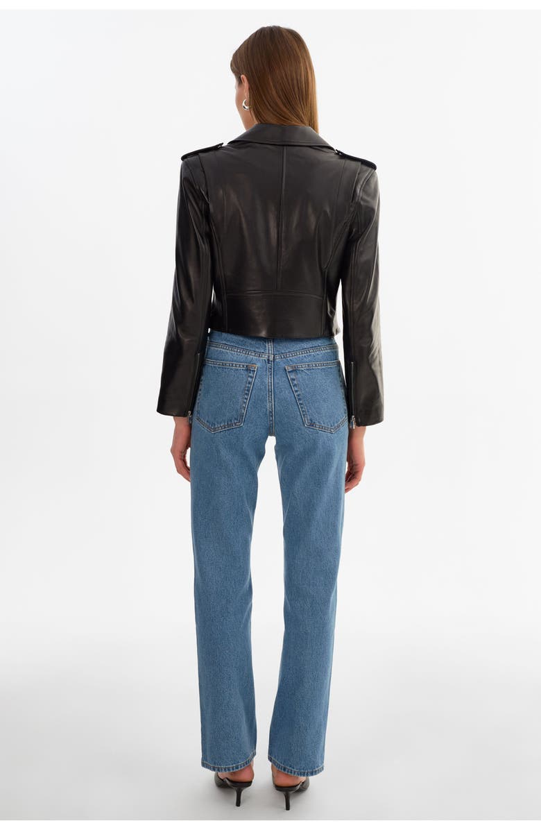 LAMARQUE Denalda | Leather Cropped Biker Jacket, Alternate, color, Black
