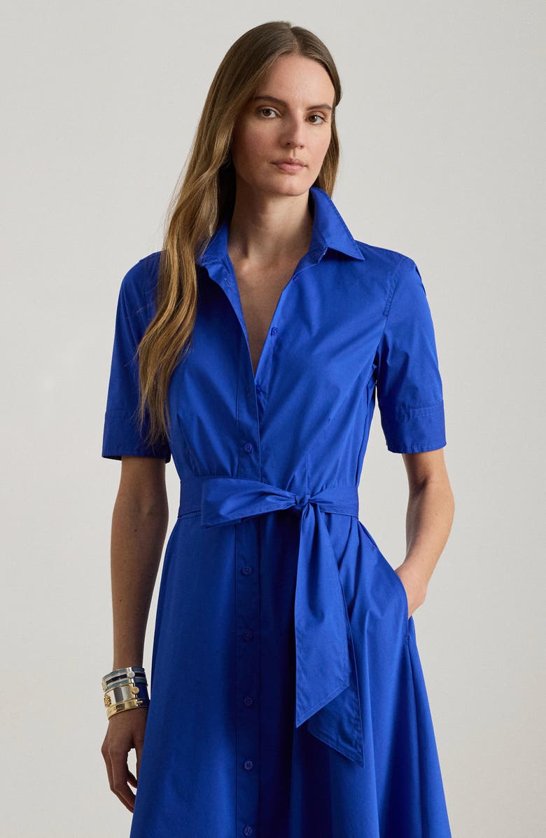 Lauren Ralph Lauren Finnbarr Belted Cotton Blend Shirtdress, Alternate, color, Blue