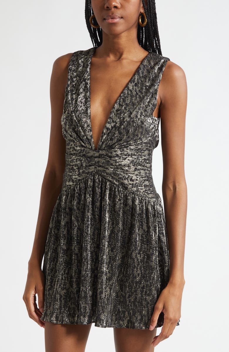 Ramy Brook Judy Metallic Plunge Cocktail Minidress, Alternate, color, Black Animal Lame