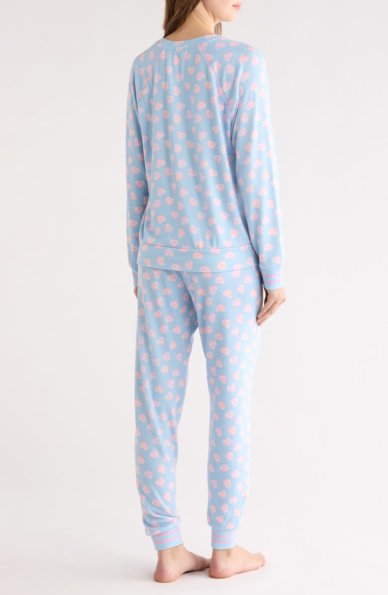 PJ Salvage Peachy Heart Print Jersey Pajamas, Alternate, color, Blue Haze