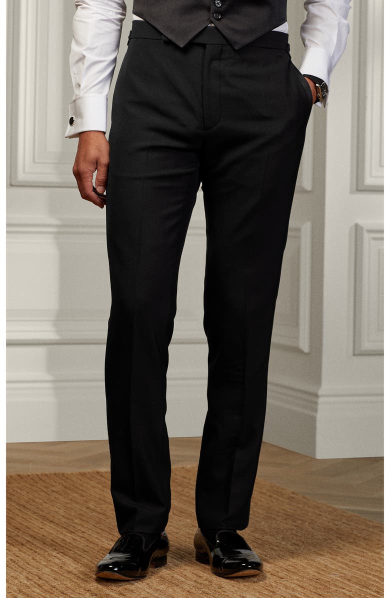 Ralph Lauren Purple Label Gregory Wool Barathea Tuxedo Pants, Alternate, color, Black