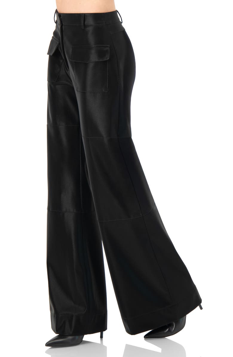 IVONNE High Shine Semi-Flared Trousers, Alternate, color, Black