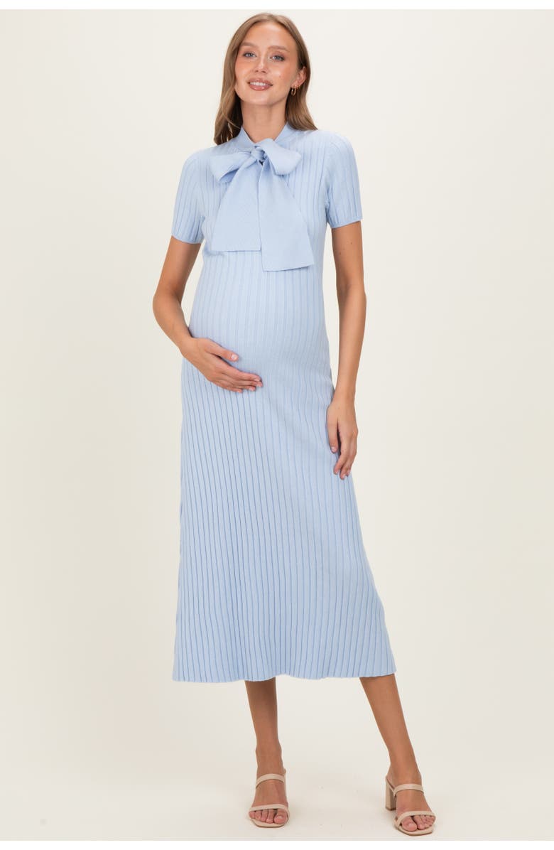 PinkBlush Ribbed Knit Tie Neck Midi Dress, Main, color, Light Blue