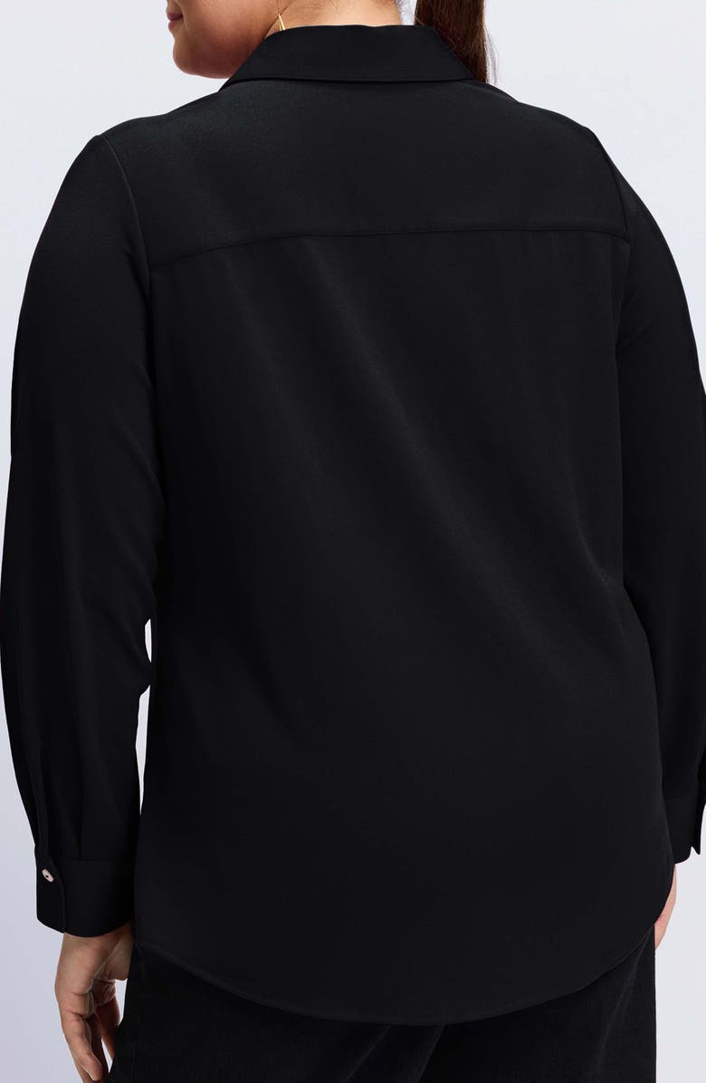 Foxcroft Mary Crepe Knit Button-Up Shirt, Alternate, color, Black