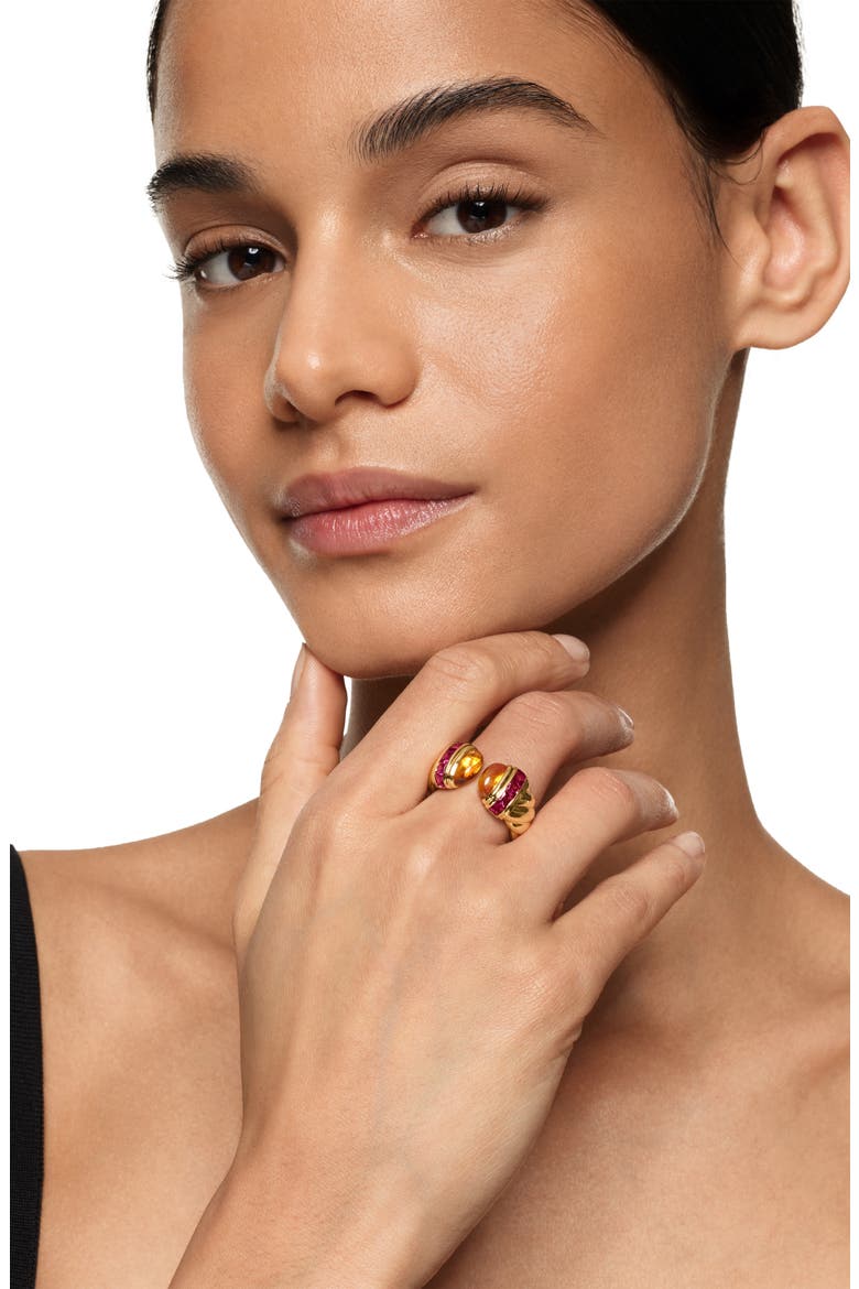 Sculpted Cable Open Cocktail Ring in 18K Yellow Gold with Madeira Citrine and Rubellites, 12.4mm, Alternate, color, MADEIRA CITRINE