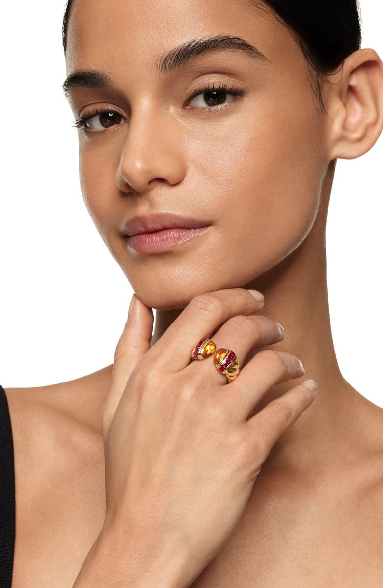David Yurman Sculpted Cable Open Cocktail Ring in 18K Yellow Gold with Madeira Citrine and Rubellites, 12.4mm, Alternate, color, Madeira Citrine