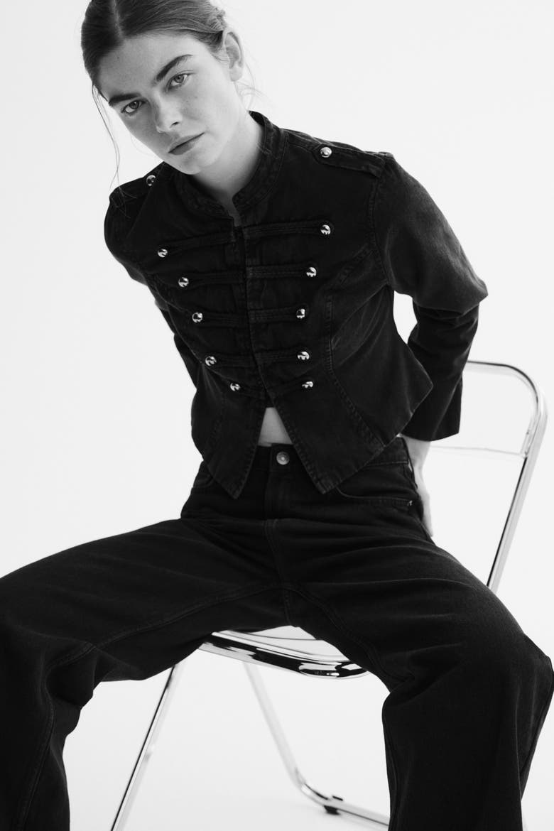 Button-detail Twill Jacket, Alternate, color, Black