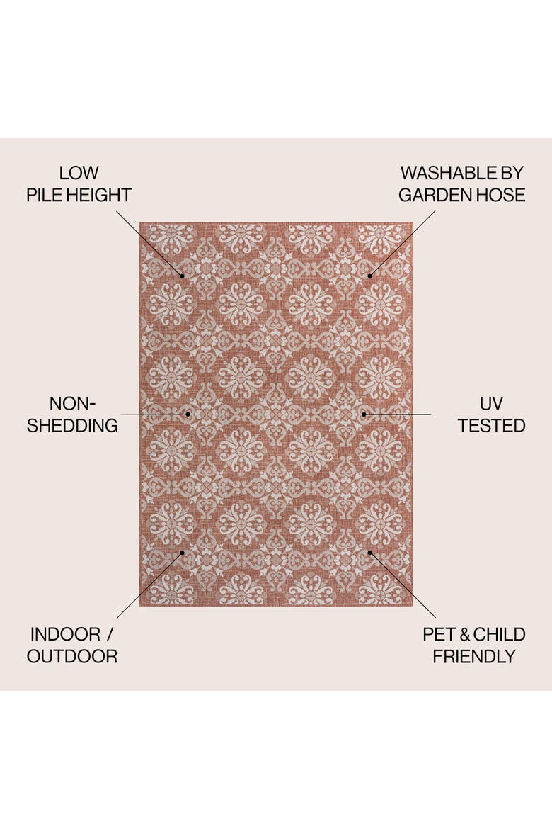 Amora Traditional Mediterranean Tile Design Indoor/Outdoor Area Rug, Alternate, color, Salmon/Cream