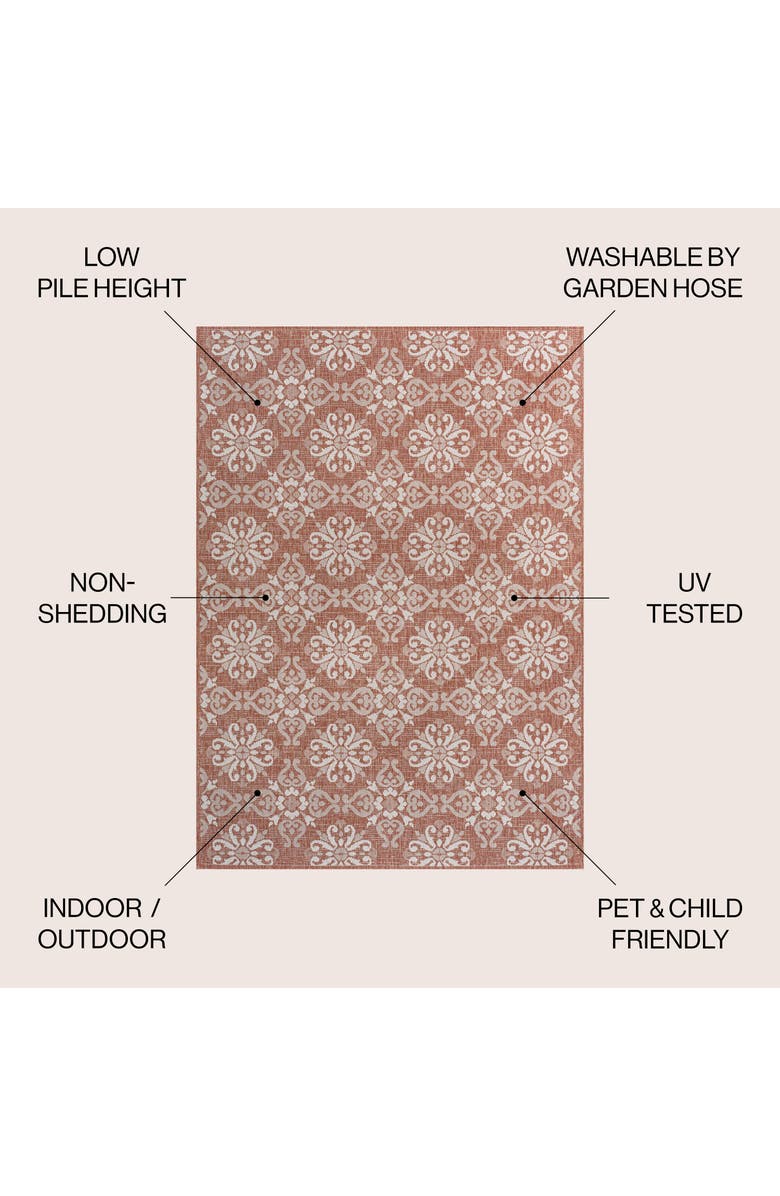 JONATHAN Y Amora Traditional Mediterranean Tile Design Indoor/Outdoor Area Rug, Alternate, color, Salmon/Cream