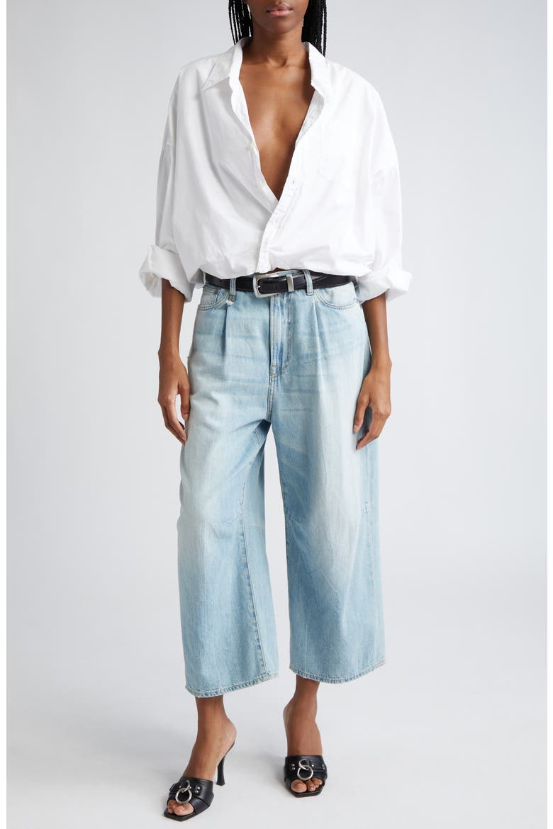 Bubble Hem Cotton Button-Up Shirt, Alternate, color, WHITE