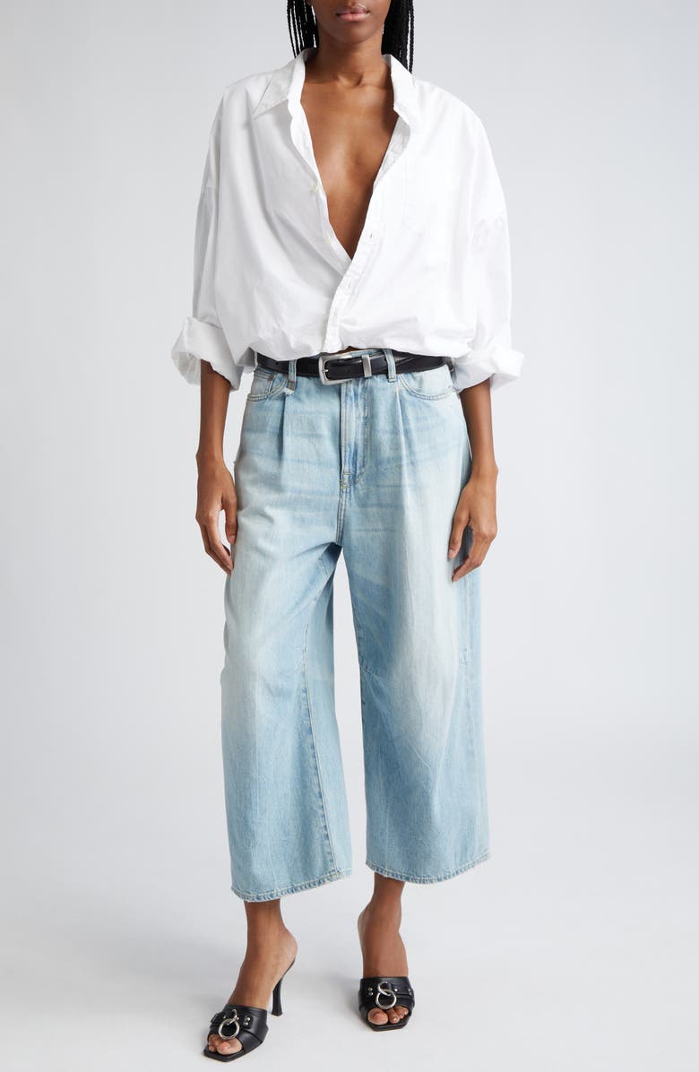 R13 Bubble Hem Cotton Button-Up Shirt, Alternate, color, White