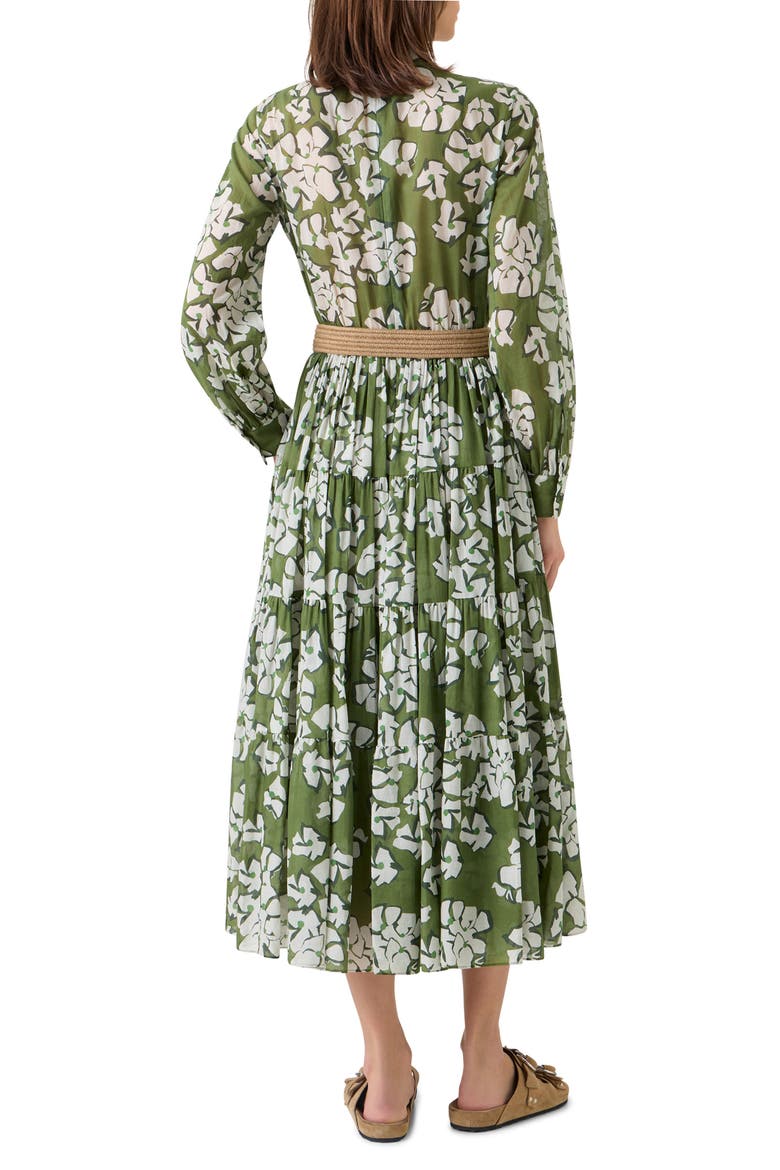 Papercut Flower Long Sleeve Belted Cotton Muslin Tiered Maxi Dress, Alternate, color, GREEN TEA-CREAM-OLIVE