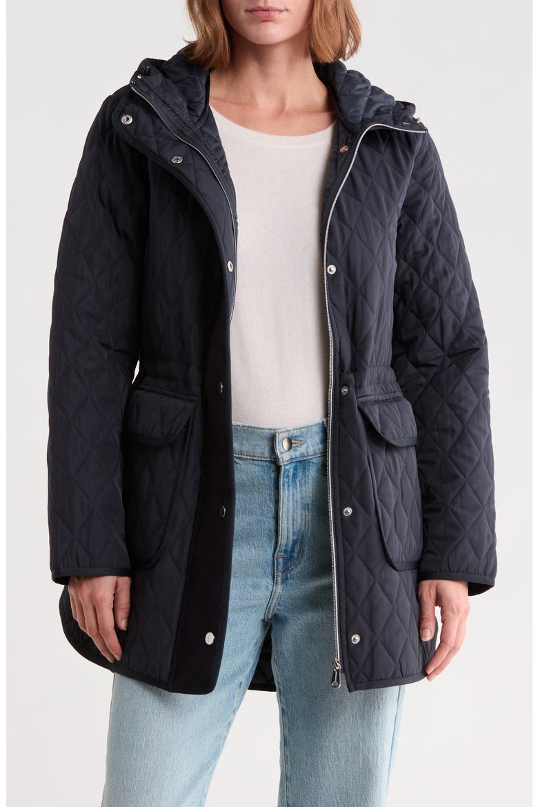 Cinched Waist Quilted Hooded Jacket, Alternate, color, NAVY