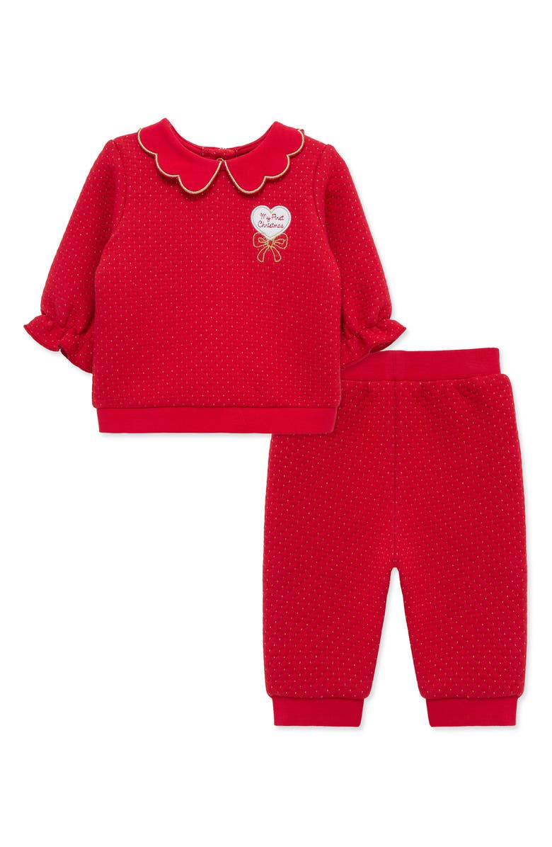 Little Me First Christmas Holiday Top & Joggers Set, Main, color, Red