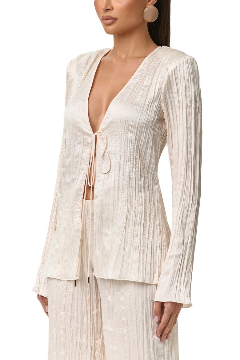 Plissé Tie Front Satin Top, Alternate, color, CREMA
