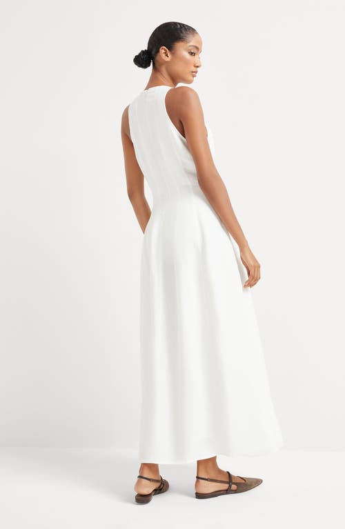 Brunello Cucinelli Fluid Twill Sleeveless Midi Dress In White