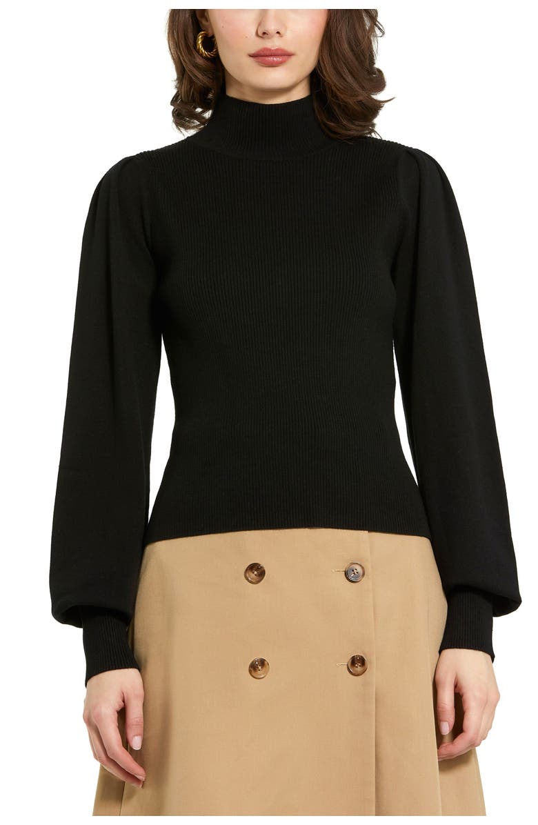 Mac Duggal Ribbed Knit Balloon Sleeve Turtle Neck Sweater, Main, color, 