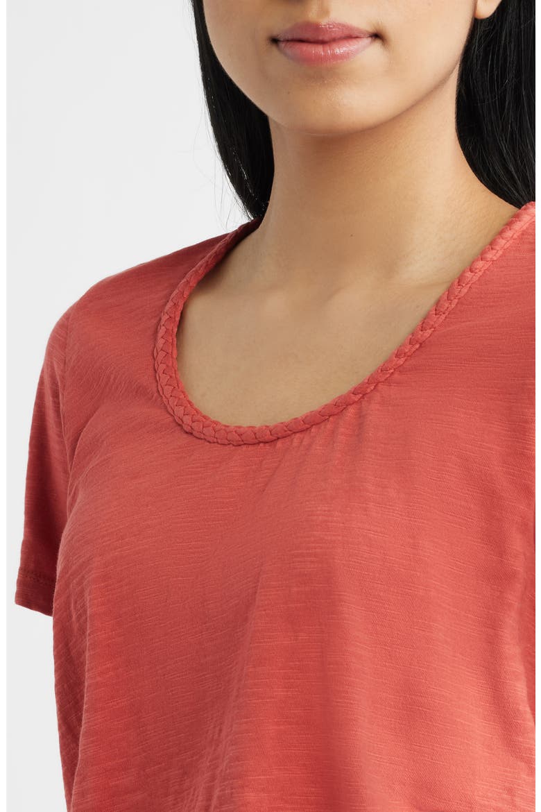 Braided Neck Relaxed Fit Cotton T-Shirt, Alternate, color, BRICK