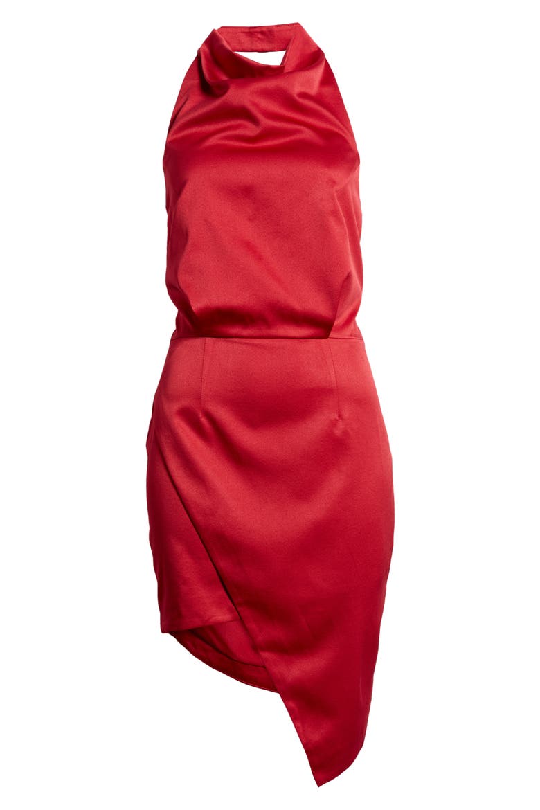 Camo Asymmetric Satin Cocktail Dress, Alternate, color, MERLOT