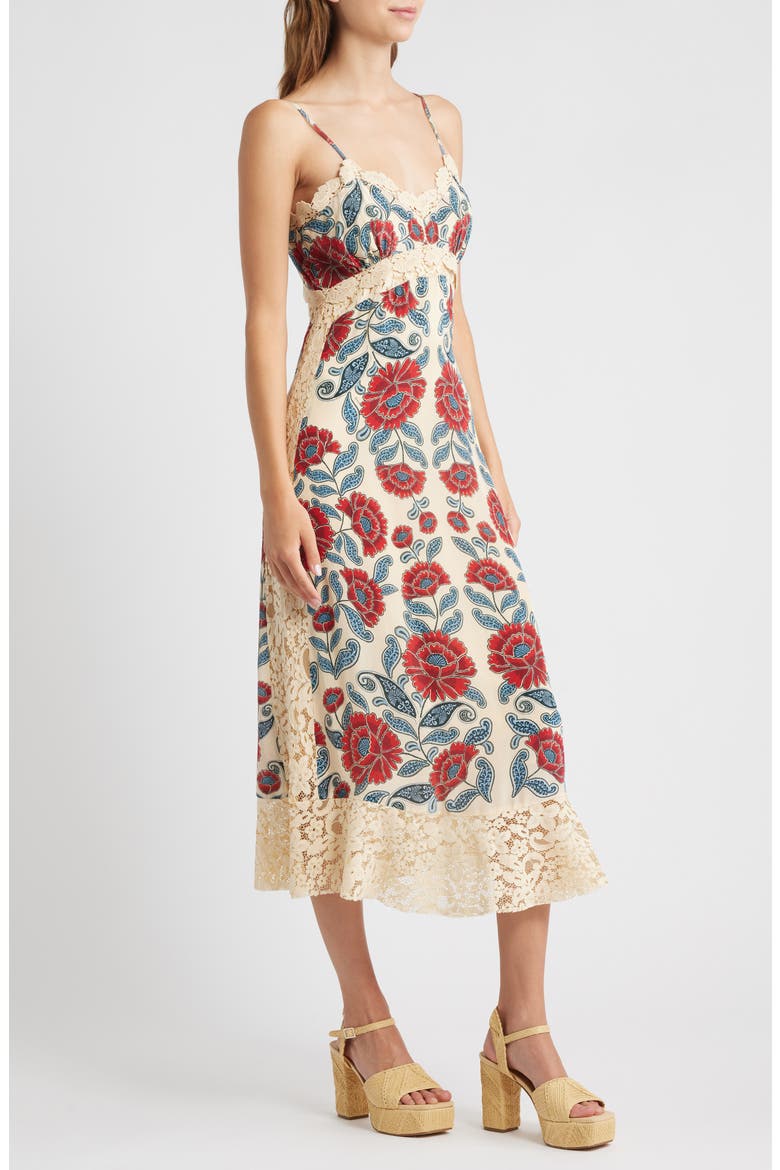 Francesca Sand Lace Detail Floral Dress, Alternate, color, SAND