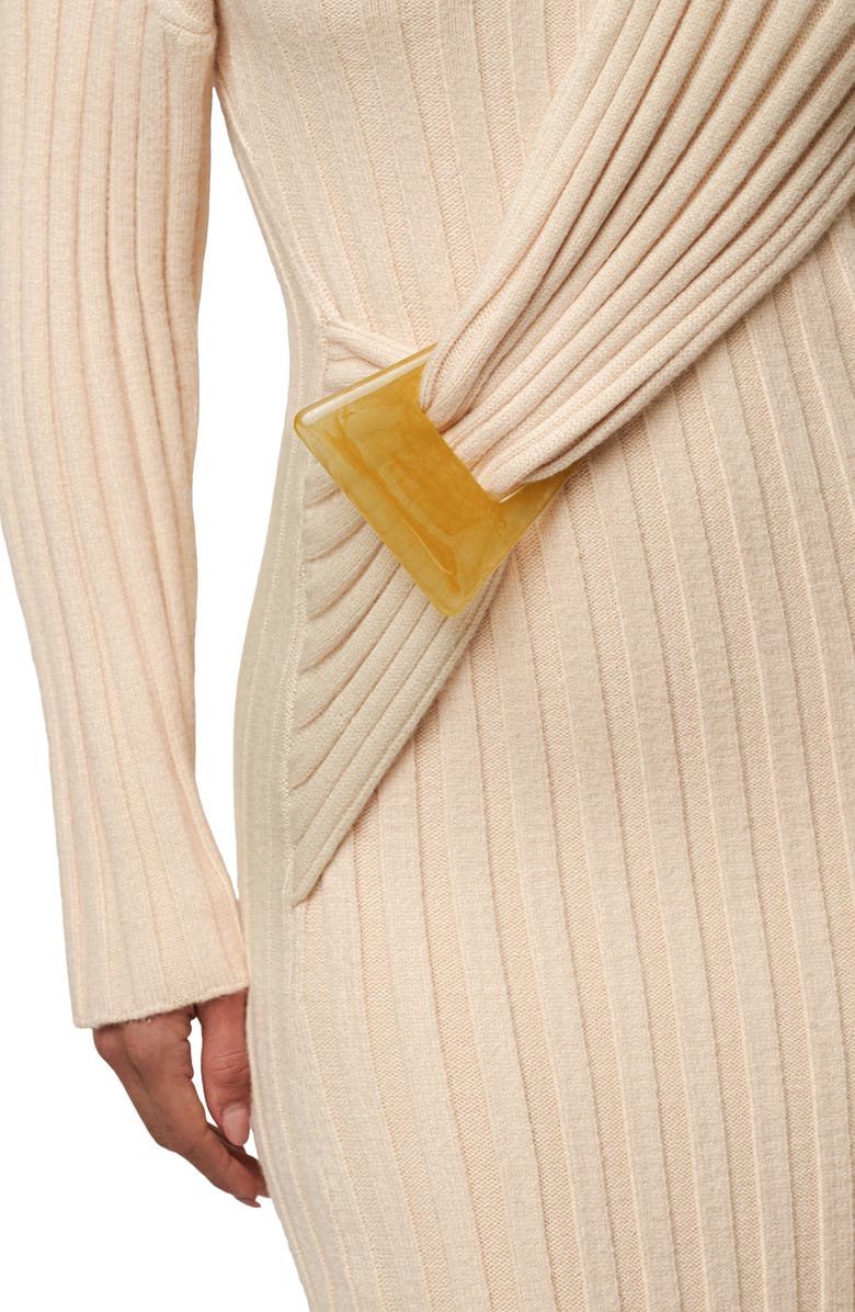JLUXLABEL Auttoman Long Sleeve One-Shoulder Rib Maxi Dress, Alternate, color, Ivory