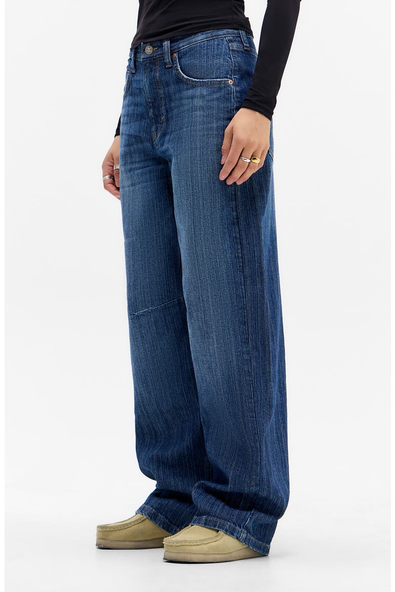 Logan Stripe Barrel Leg Jeans, Alternate, color, BLUE