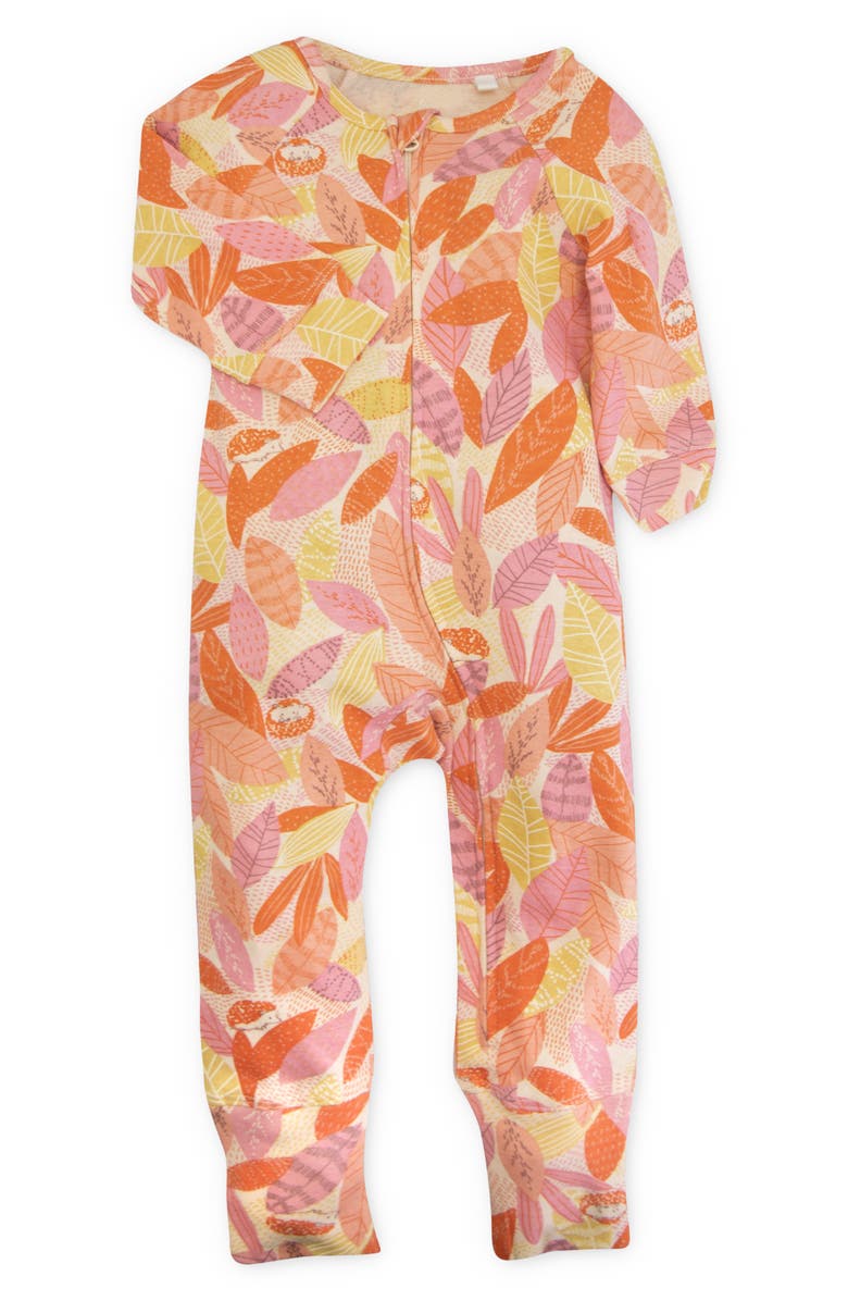 Oliver & Rain Leaf Print One Piece Organic Cotton Pajamas, Main, color, 