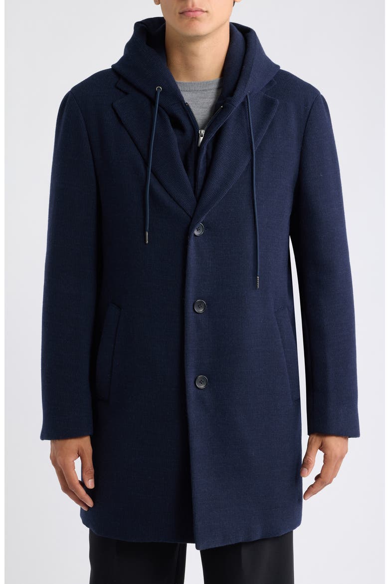 Turner Wool and Cashmere Hooded Overcoat, Alternate, color, BLUE WINDOWPANE