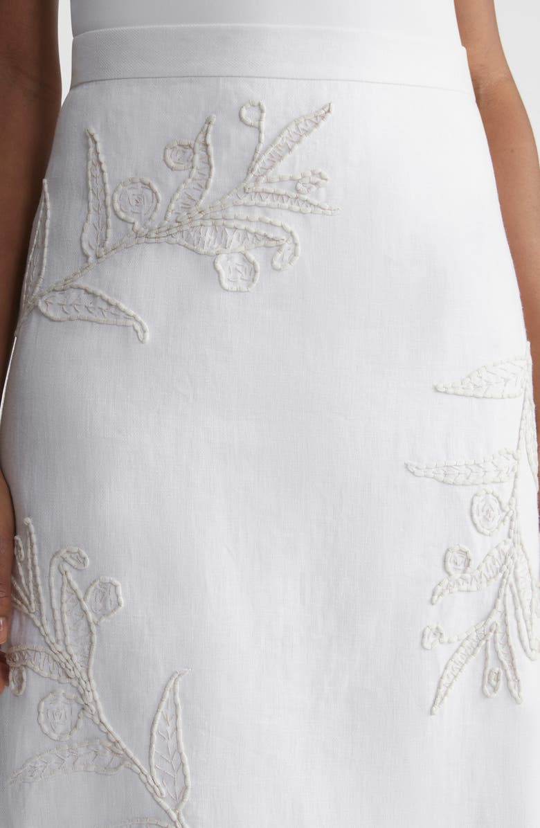 Lafayette 148 New York Floral Embroidered Linen Midi Skirt, Alternate, color, 
