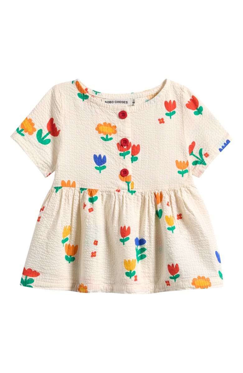 Bobo Choses Garden Party Cotton Seersucker Dress, Main, color, Off White