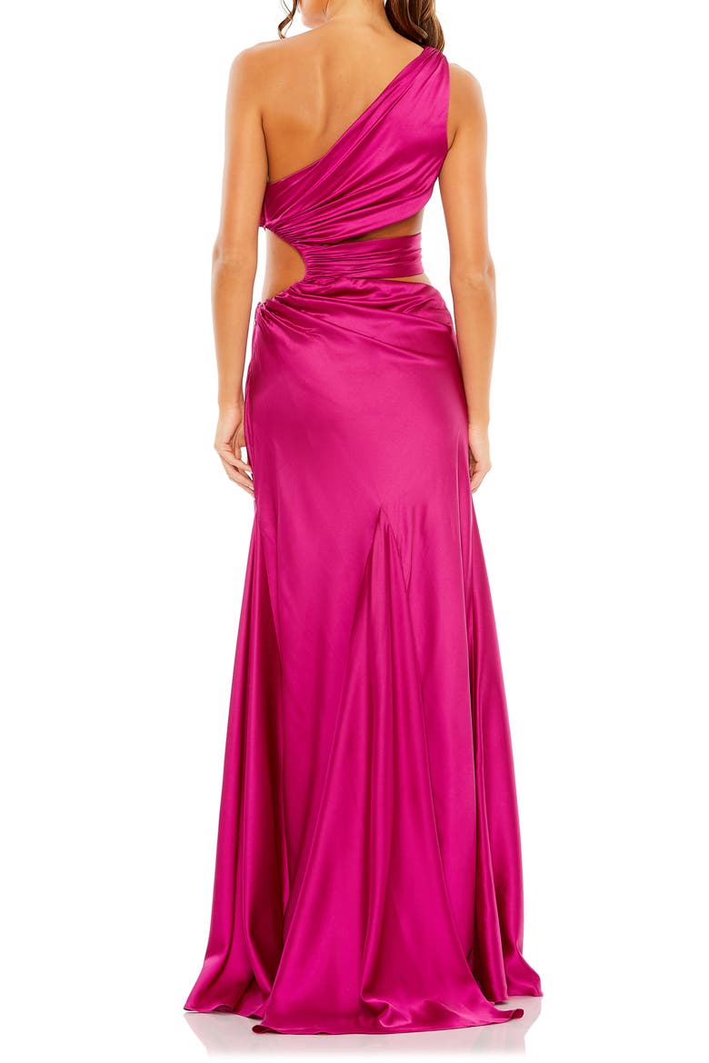 Women’s One-Shoulder Cut-Out Satin Maxi Gown, Alternate, color, MAGENTA