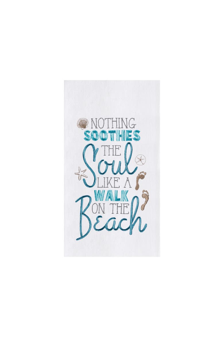 Walk On The Beach Flour Sack Kitchen Towel Dishtowel, Main, color, White
