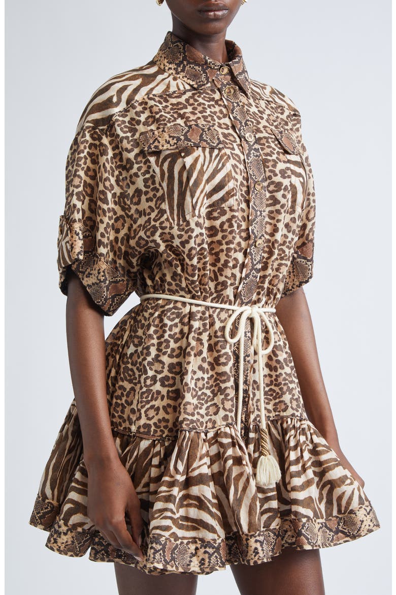 Wanderlust Animal Print Belted Cotton Shirtdress, Alternate, color, SPLICED PRINT