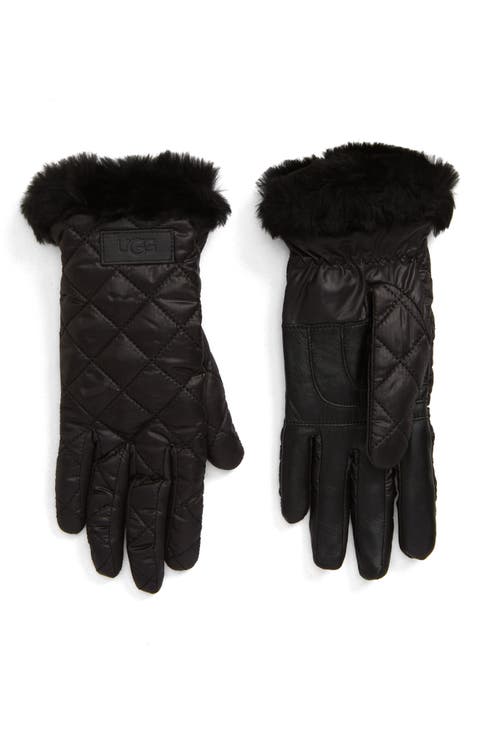 All Weather Touchscreen Compatible Quilted Gloves with Genuine Shearilng Trim