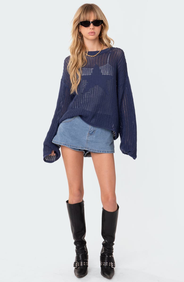 EDIKTED Seeing Stars Oversize Open Stitch Sweater, Alternate, color, 