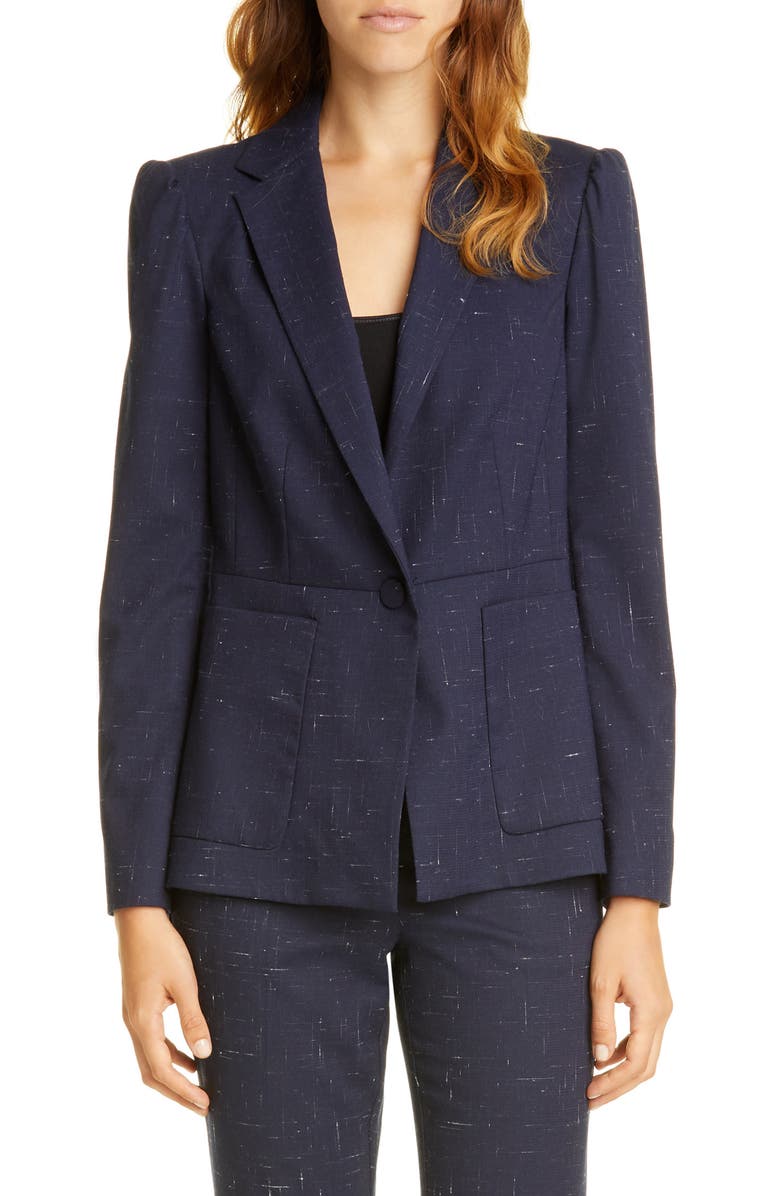 Tailored by Rebecca Taylor Puff Sleeve Crosshatched Wool Blend Jacket, Main, color,