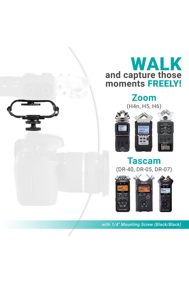 SMM5-B Universal Microphone and Portable Recorder Shock Mount - Fits The Zoom H4n, H5, H6, Tascam DR-40, DR-05, DR-07 with 1/4 Mounting Screw, Alternate, color, Black