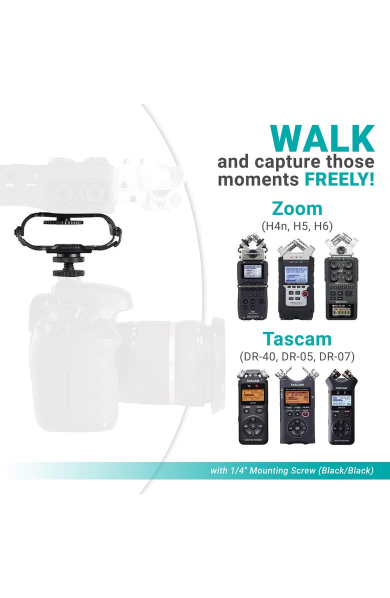 MOVO SMM5-B Universal Microphone and Portable Recorder Shock Mount - Fits The Zoom H4n, H5, H6, Tascam DR-40, DR-05, DR-07 with 1/4 Mounting Screw, Alternate, color, Black