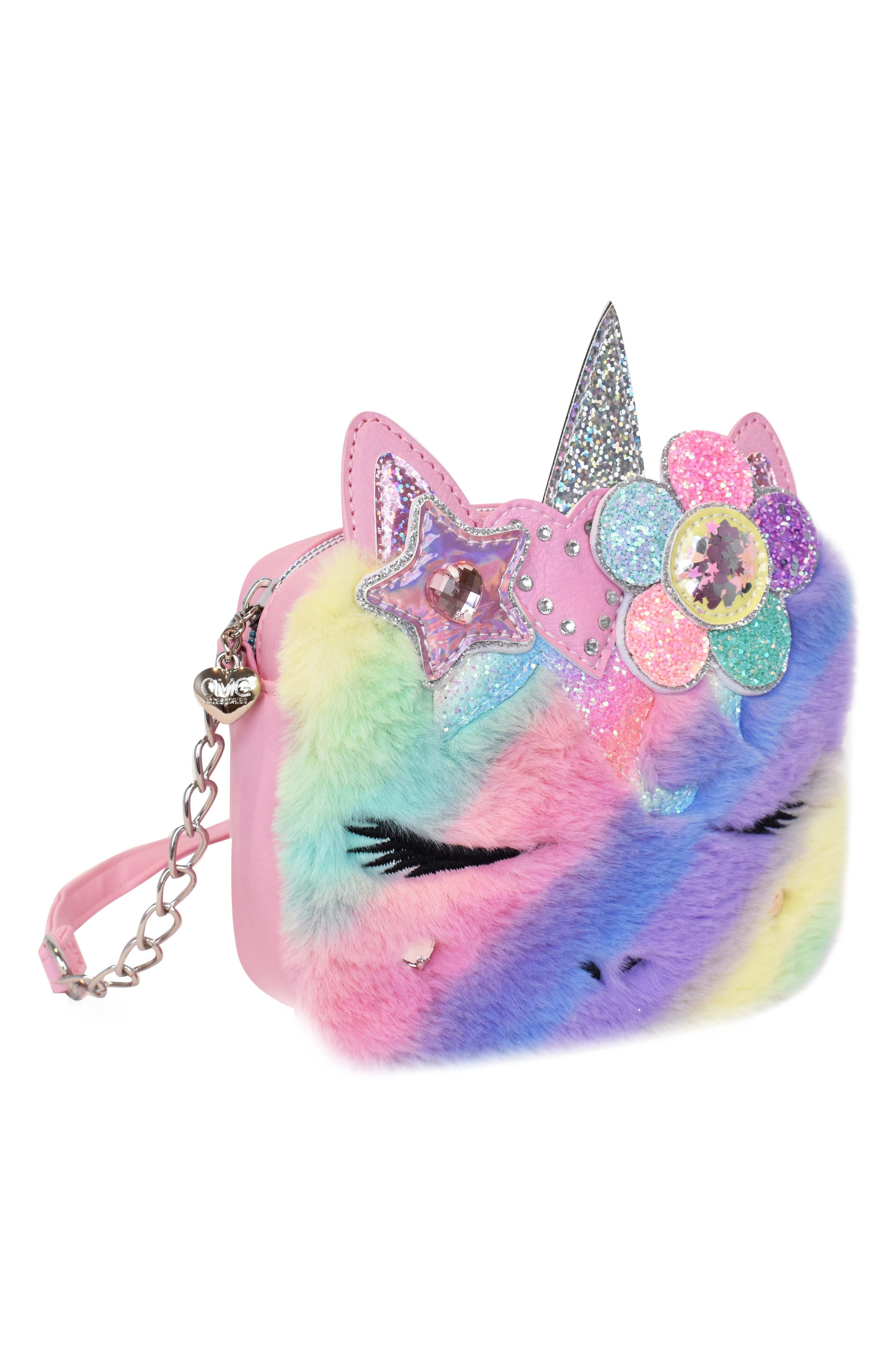 OMG Accessories Kids' Miss Gwen Faux Fur Unicorn Crossbody Bag, Alternate, color, 