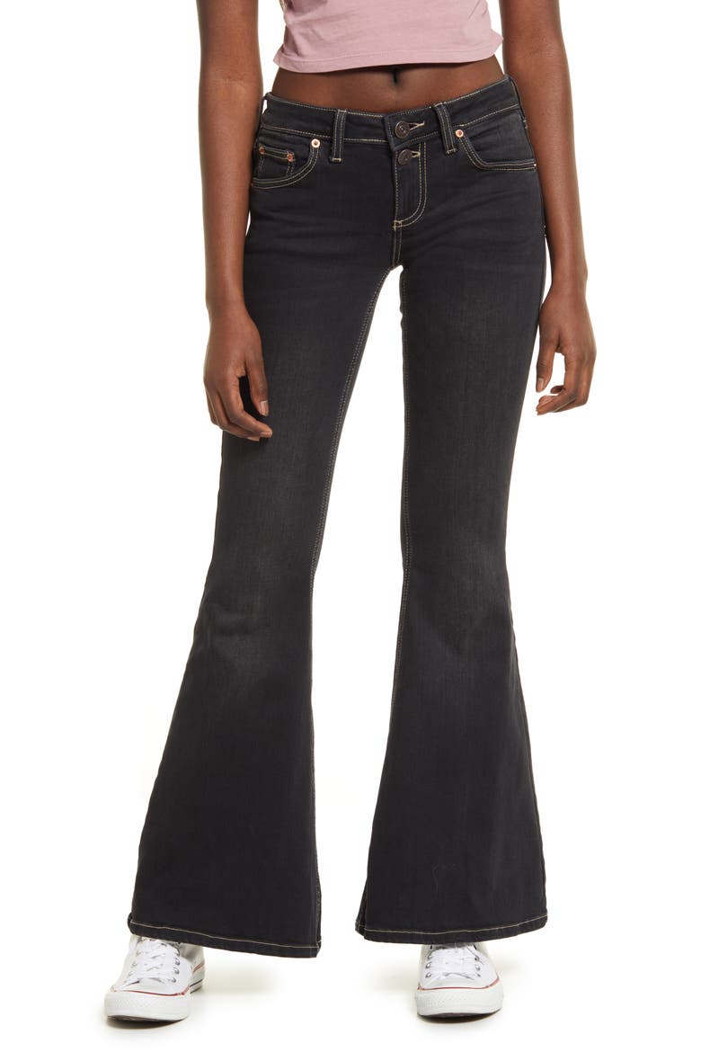 Low Rise Flare Hem Jeans, Main, color, BLACK