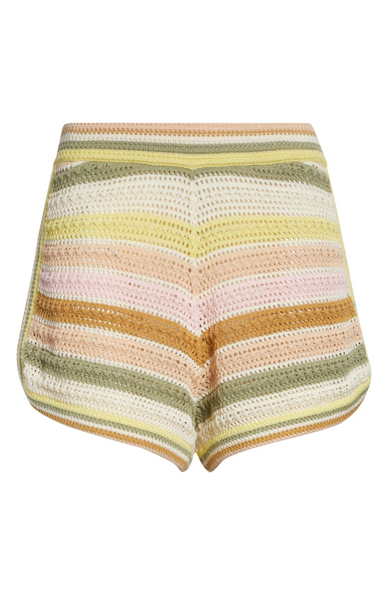 Zimmermann Indra Stripe Cotton Open Stitch Shorts, Main, color, Yellow Multi