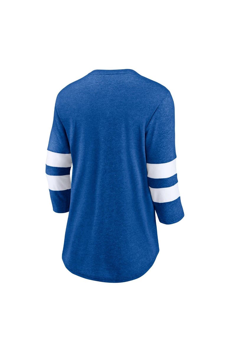 FANATICS Women's Fanatics Branded Heathered Royal/White Quebec Nordiques Full Shield 3/4-Sleeve Tri-Blend Raglan Scoop Neck T-Shirt, Alternate, color, Heather Royal